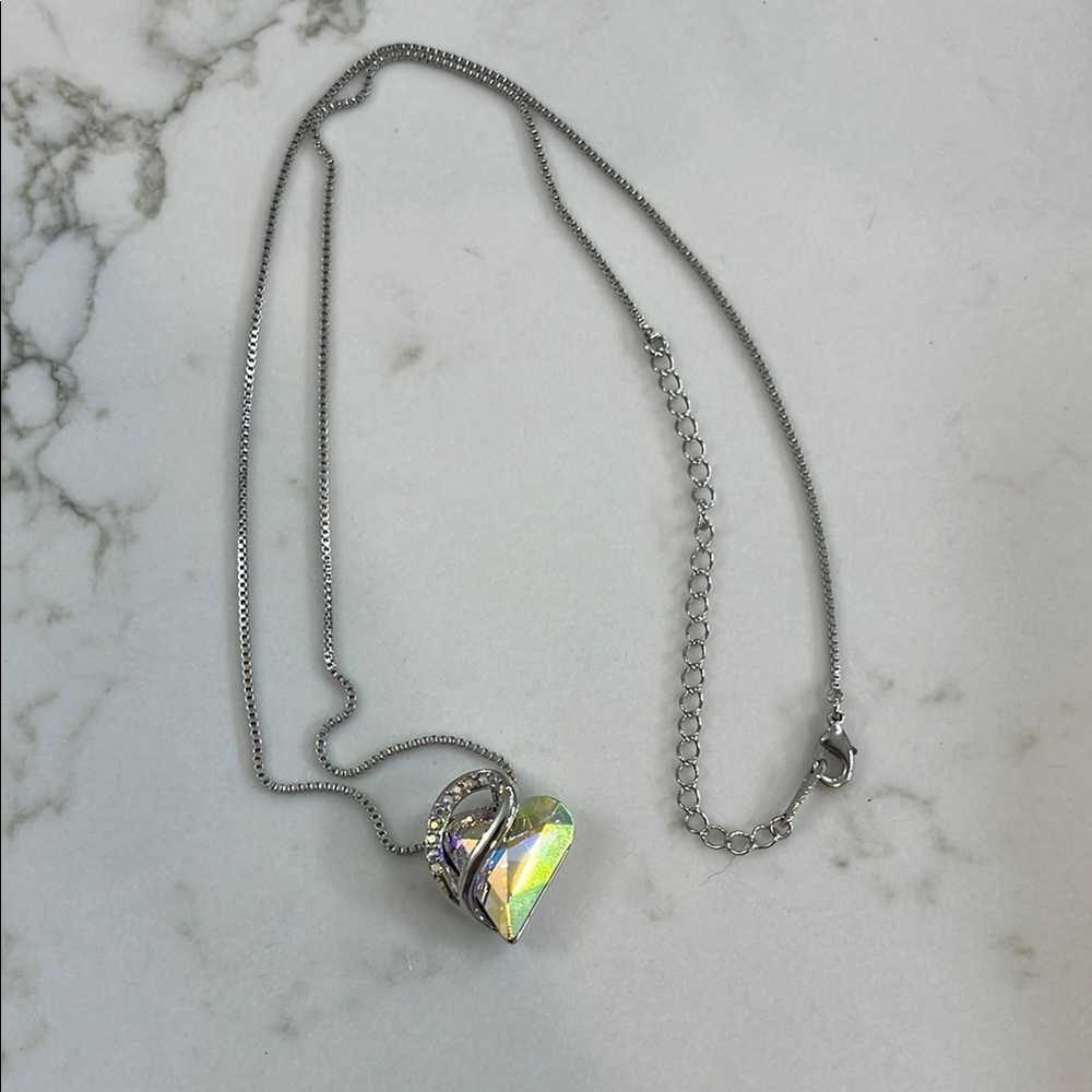 Diamond crystal Heart Pendant Necklace